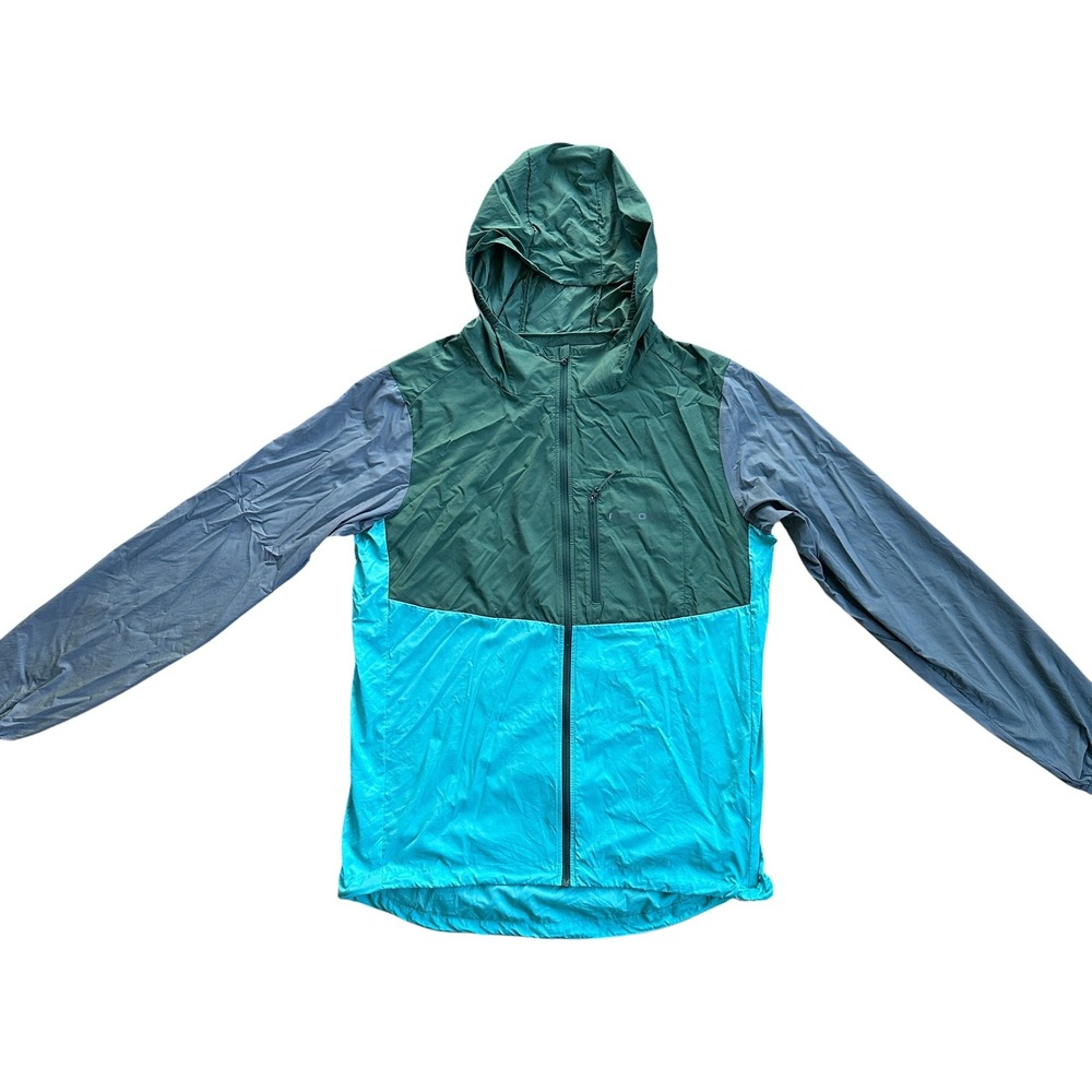 Flylow Windbreaker Jacket Mens L Womens XL Green Teal Colorblock Ripstop Hooded